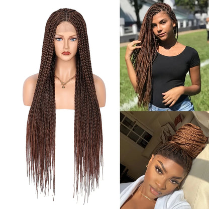 Knotless Box Braided Lace Wig Medium Braids 100% Handmade 