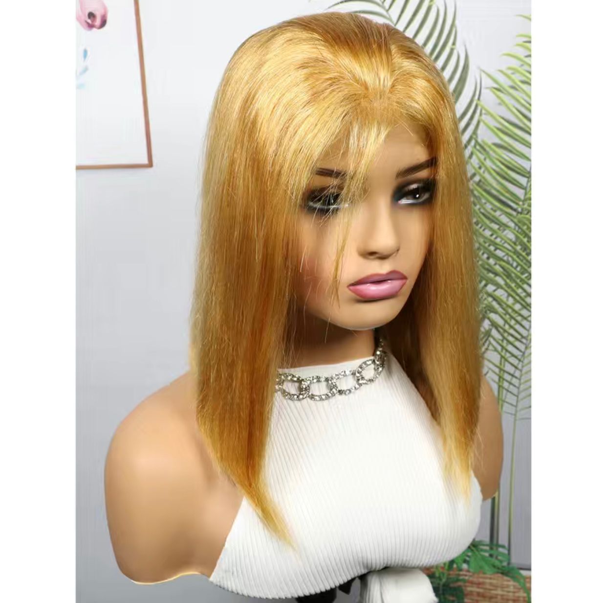 150% #27 Golden Blonde 4×4 Closure Lace Human Hair Bob Wig