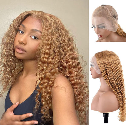 Golden Blonde Human Hair Deep Curly Wig