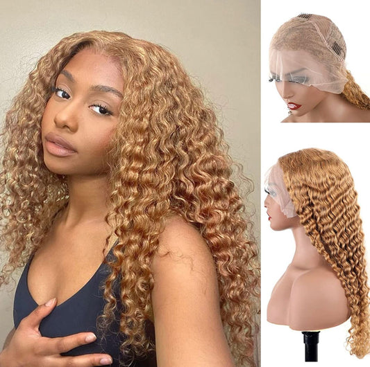 Golden Blonde Human Hair Deep Curly Wig