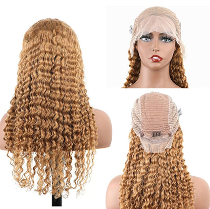 Golden Blonde Human Hair Deep Curly Wig