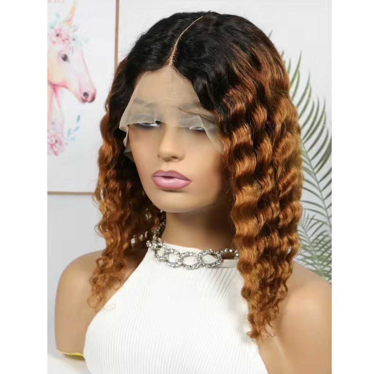 150% 1B/30 Ombre Black/Brown T Lace Front Human Hair