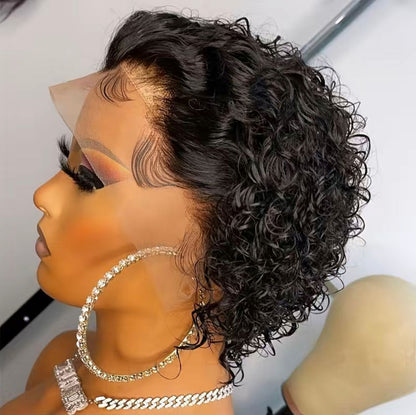 Natural Black Remy Brazilian Curly Pixie Cut Wig