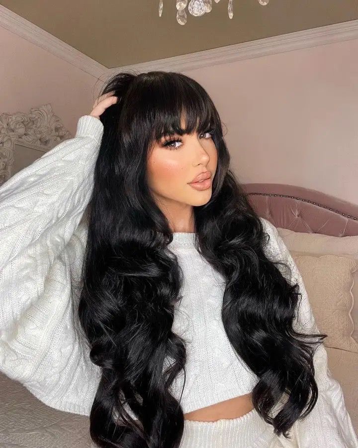 Long Body Wave Fringe Human Hair Wigs With Bangs