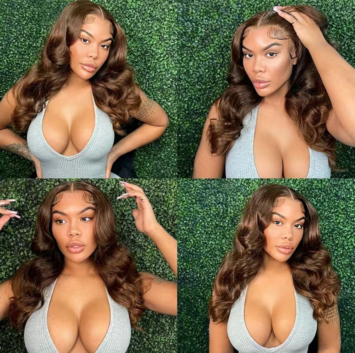 150% Chocolate Brown 4x4 Lace Front Brazilian Remy Human Hair Body Wave Wig