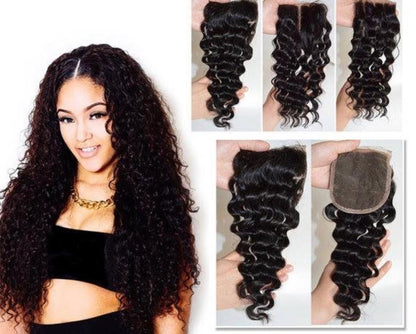 4X4 Brazilian Human Hair Deep Wave 3 Part Lace Closure