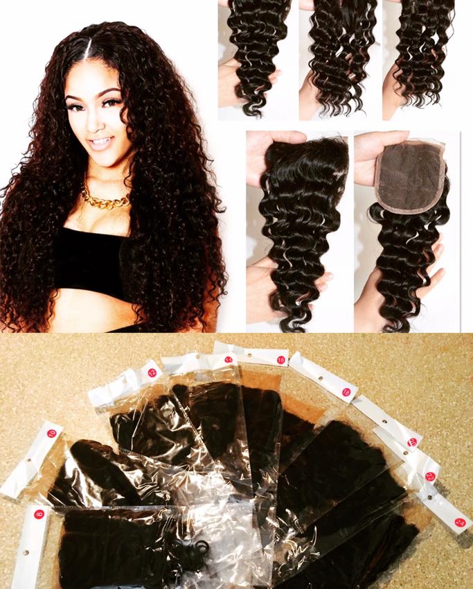 4X4 Brazilian Human Hair Deep Wave 3 Part Lace Closure