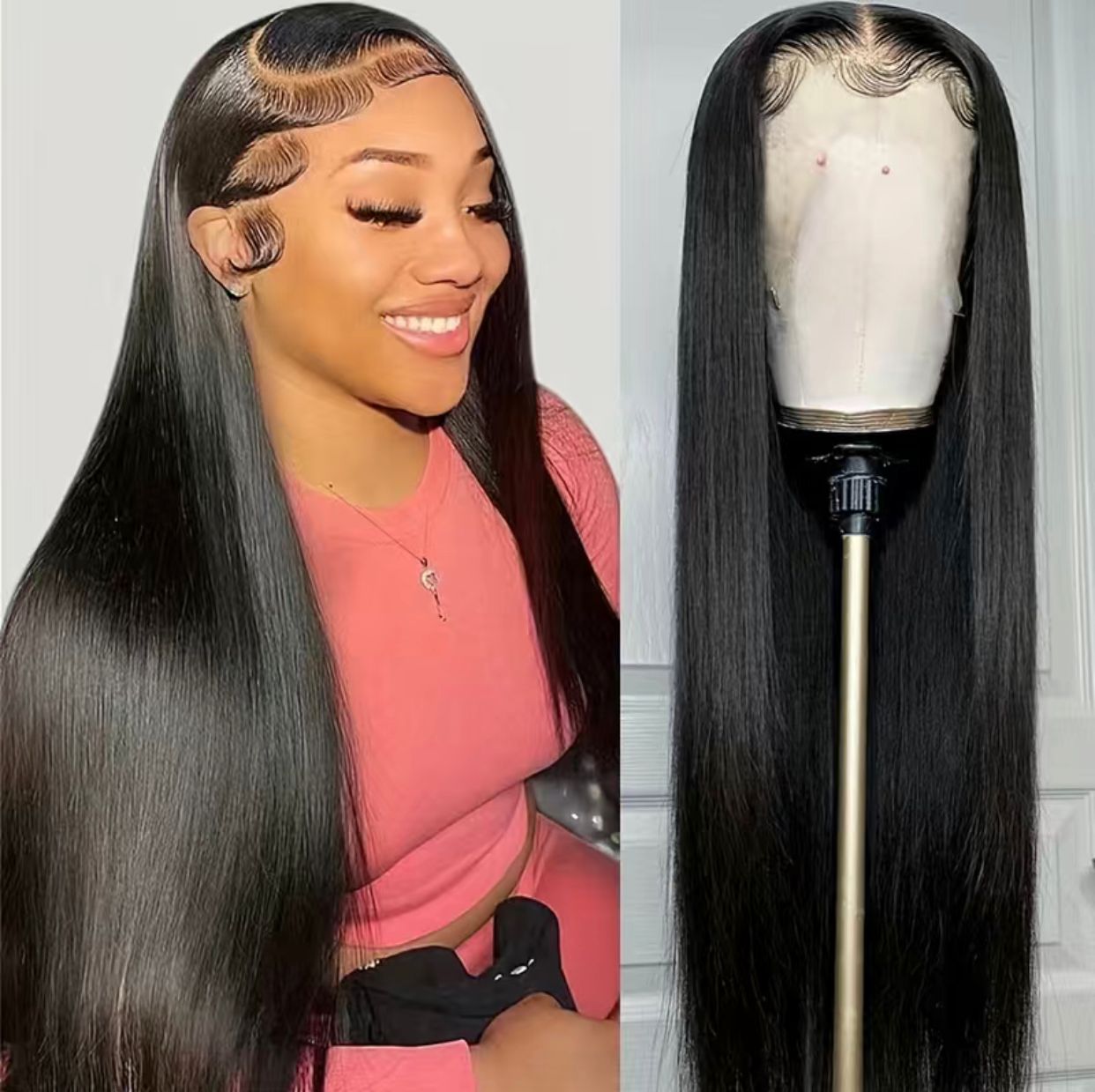 150% Density 13x4 Brazilian Virgin Human Hair HD Lace Frontal Wig with Natural Hairline