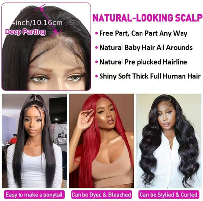 150% Density 13x4 Brazilian Virgin Human Hair HD Lace Frontal Wig with Natural Hairline