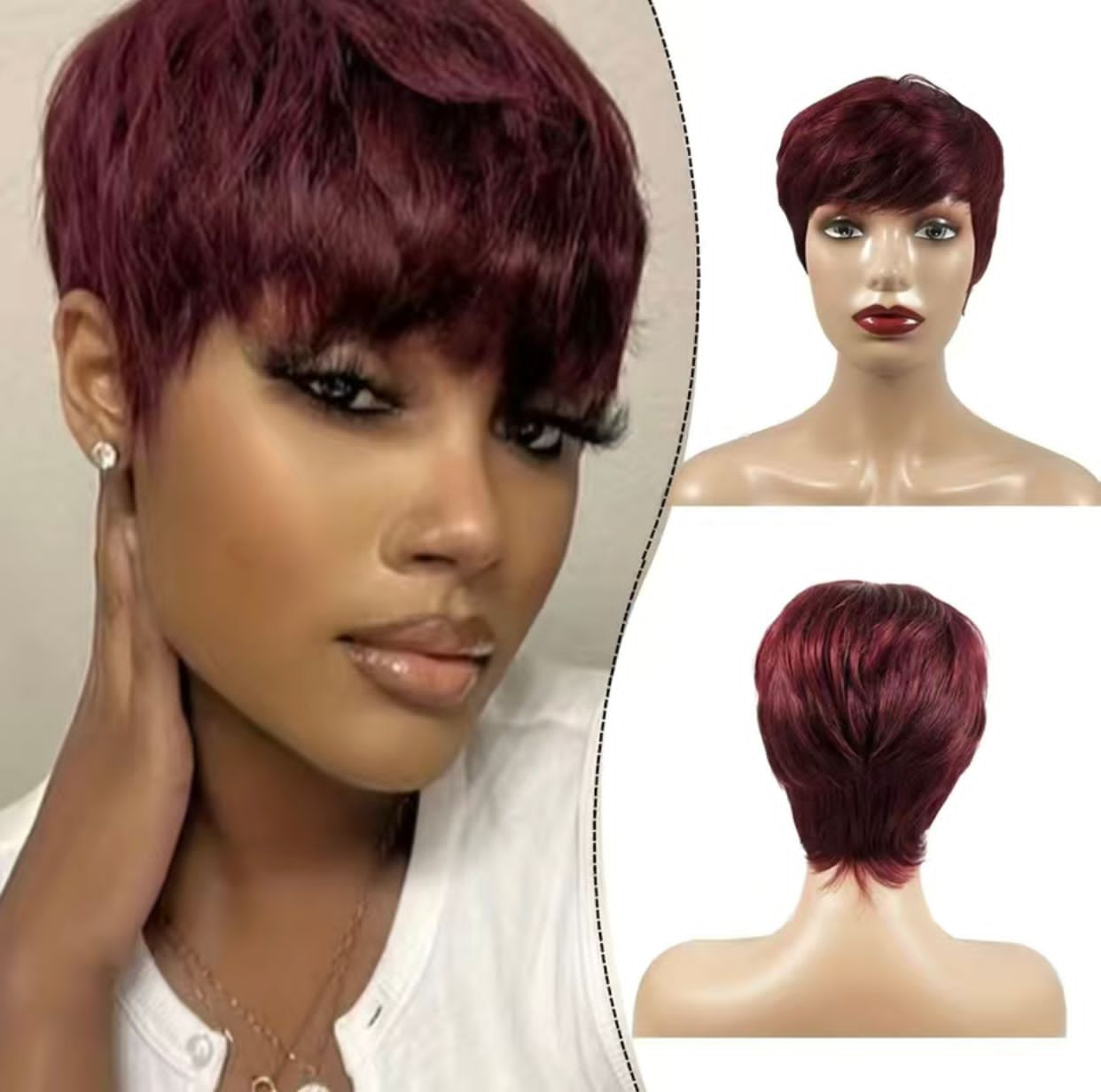 6” Short Pixie Cut Human Hair Wig With Bangs