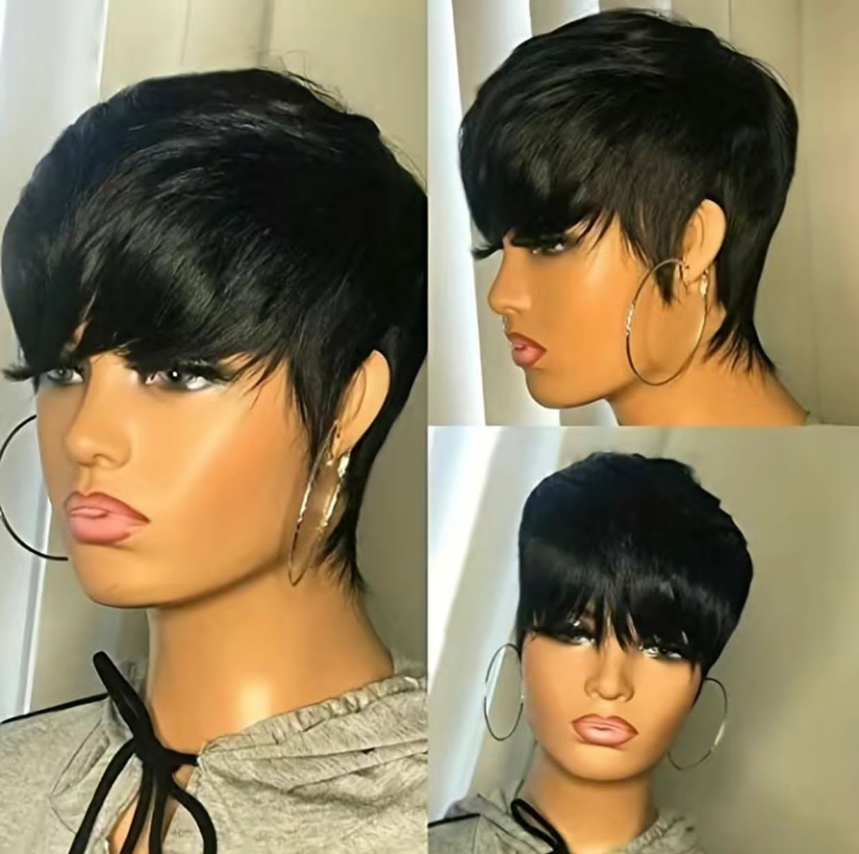 6” Short Pixie Cut Human Hair Wig With Bangs