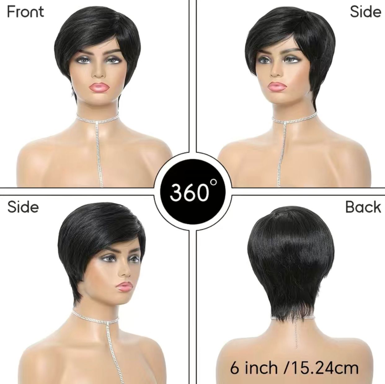 6” Short Pixie Cut Human Hair Wig With Bangs