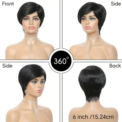 6” Short Pixie Cut Human Hair Wig With Bangs