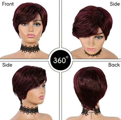 6” Short Pixie Cut Human Hair Wig With Bangs