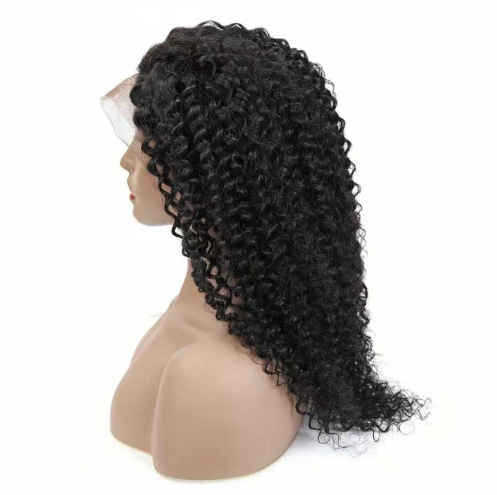 180% Density Natural Black Kinky Curly 13x4 Lace Frontal Brazilian Human Hair Wig