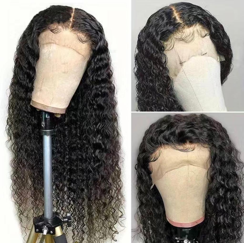 180% Density Natural Black Kinky Curly 13x4 Lace Frontal Brazilian Human Hair Wig