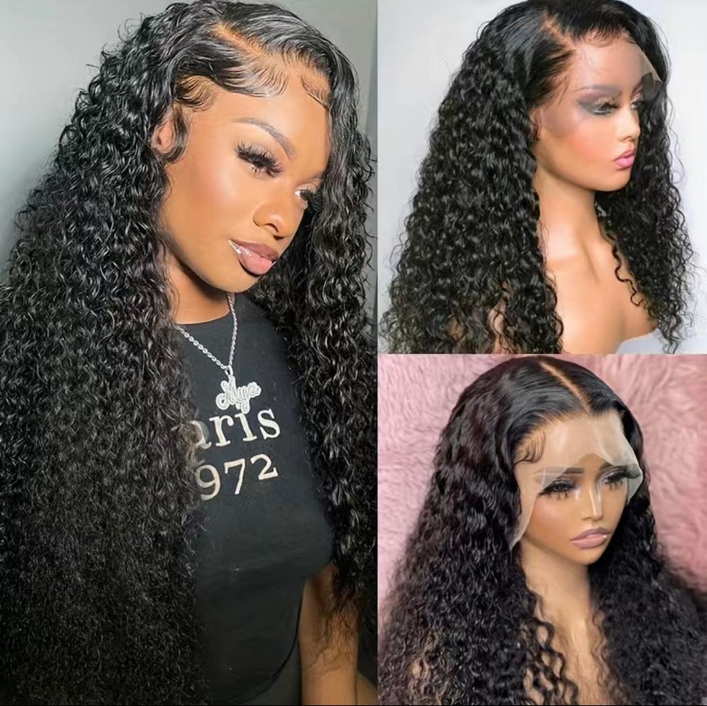 180% Density Natural Black Kinky Curly 13x4 Lace Frontal Brazilian Human Hair Wig