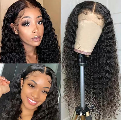 180% Density Natural Black Kinky Curly 13x4 Lace Frontal Brazilian Human Hair Wig