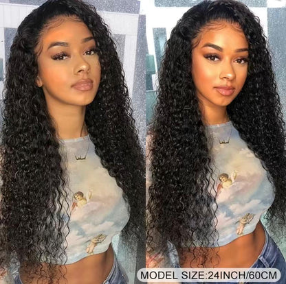 180% Density Natural Black Kinky Curly 13x4 Lace Frontal Brazilian Human Hair Wig