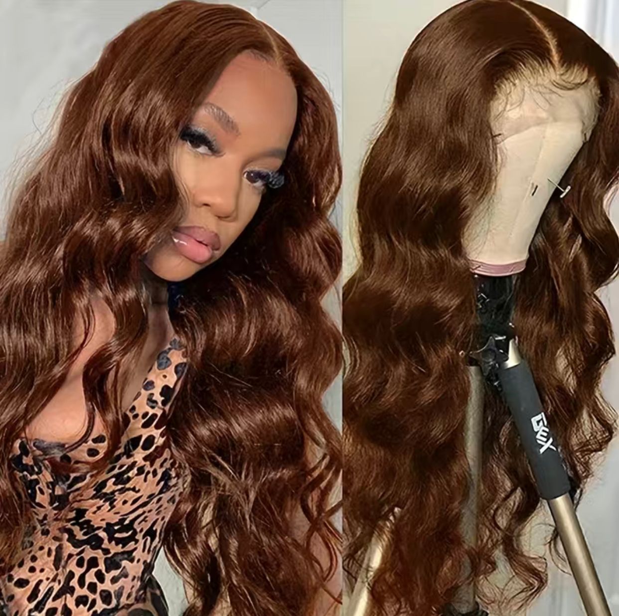 18” Chocolate Brown Remy Human Human Hair Body Wave 4x4 Lace Closure Wig