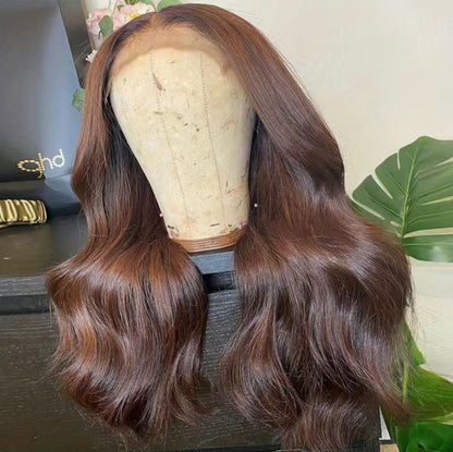 18” Chocolate Brown Remy Human Human Hair Body Wave 4x4 Lace Closure Wig