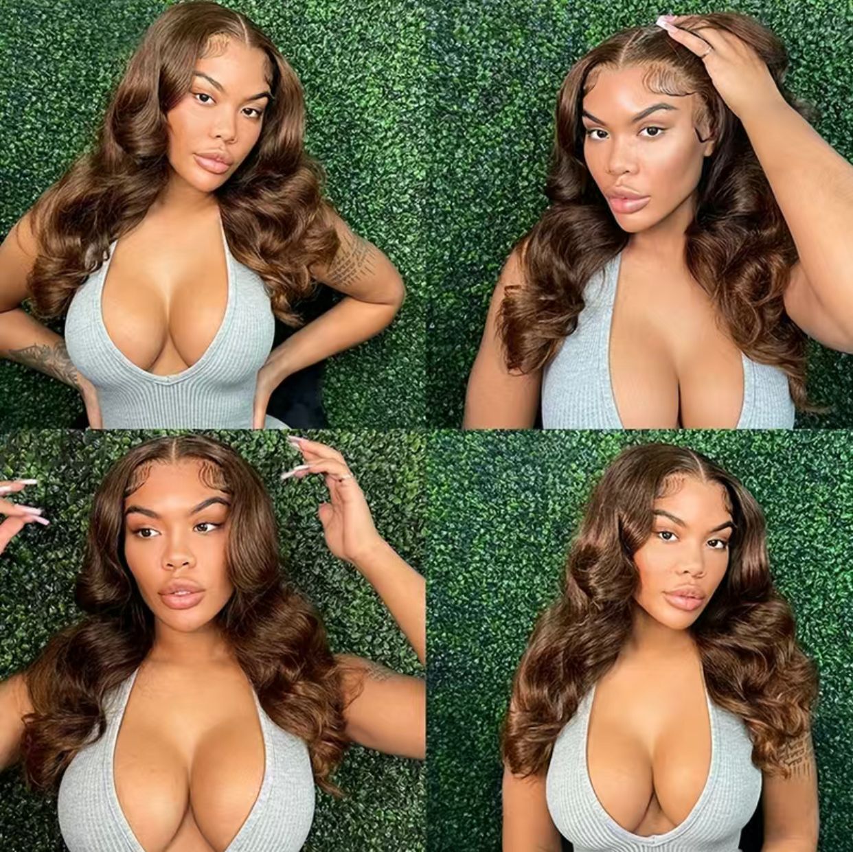 18” Chocolate Brown Remy Human Human Hair Body Wave 4x4 Lace Closure Wig