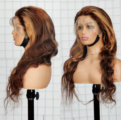 150% Ombré Highlights Honey Blonde 13x4 Lace Frontal Body Wave Human Hair Wig