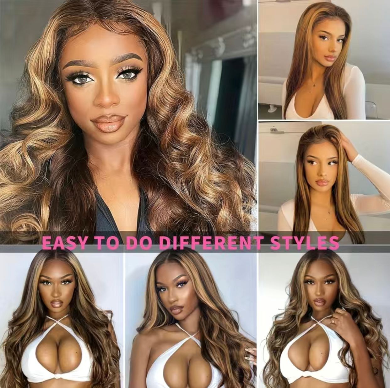 180% Ombre Highlight Honey Blonde 4x4 Lace Closure Body Wave Human Hair Wig