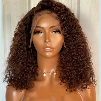 180% Density Chocolate Brown 13x4 Lace Frontal Jerry Curly Human Hair Wig