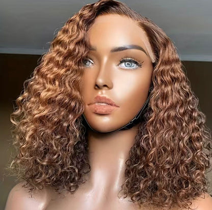 180% Density Chocolate Brown 13x4 Lace Frontal Jerry Curly Human Hair Wig