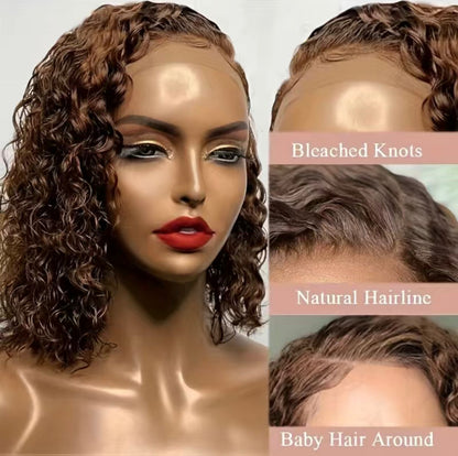 180% Density Chocolate Brown 13x4 Lace Frontal Jerry Curly Human Hair Wig