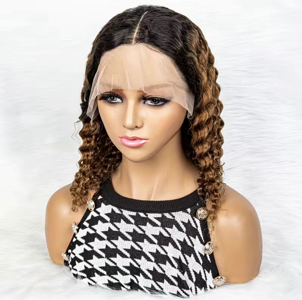 Ombré Natural Black/Blonde (1B/27) T Part 13x4x1 Lace Frontal Brazilian Human Hair Deep Wave Wig