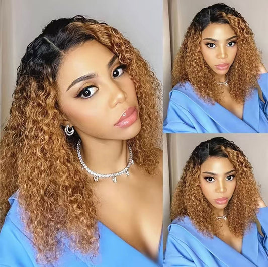 Ombré Natural Black/Blonde (1B/27) T Part 13x4x1 Lace Frontal Brazilian Human Hair Deep Wave Wig