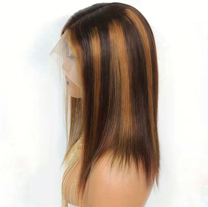 Ombré Highlight Chocolate/Brown Straight Human Hair 13x4x1 T Part Lace Front Wig