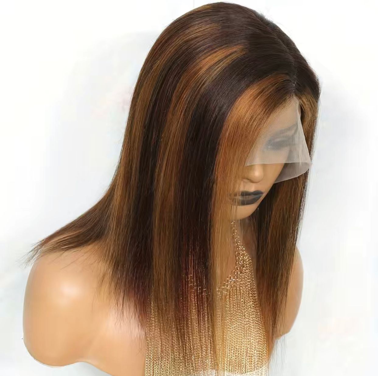 Ombré Highlight Chocolate/Brown Straight Human Hair 13x4x1 T Part Lace Front Wig