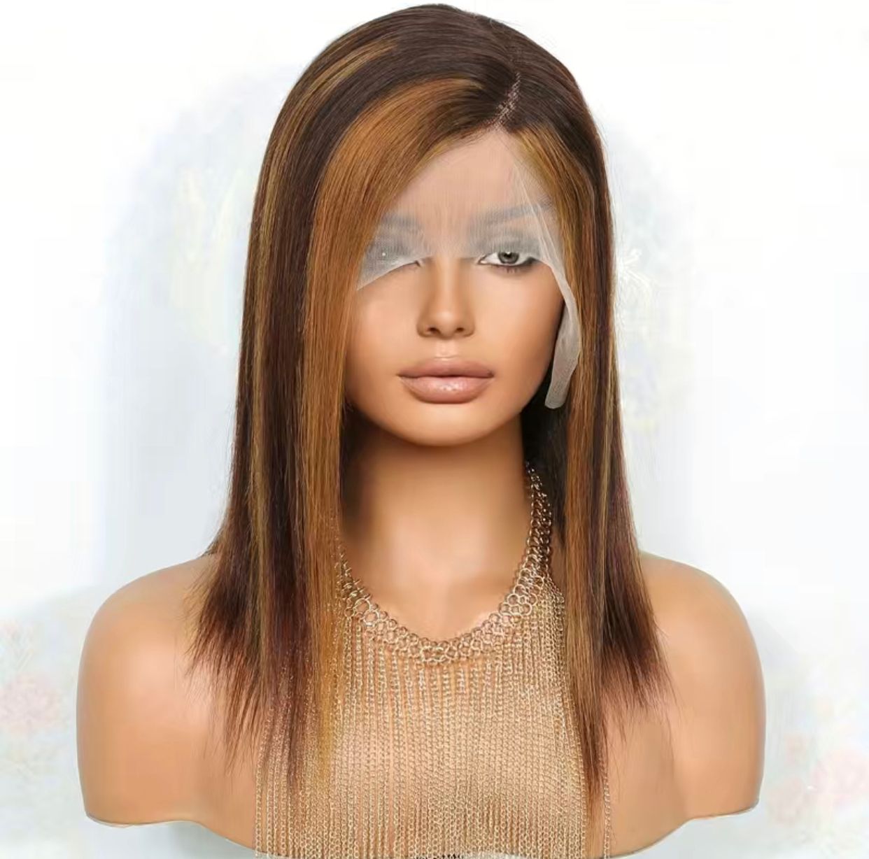 Ombré Highlight Chocolate/Brown Straight Human Hair 13x4x1 T Part Lace Front Wig