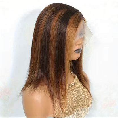 Ombré Highlight Chocolate/Brown Straight Human Hair 13x4x1 T Part Lace Front Wig