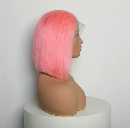 180% Baby Pink 13x4 Lace Frontal Straight 10A Brazilian Human Hair Bob Wig 