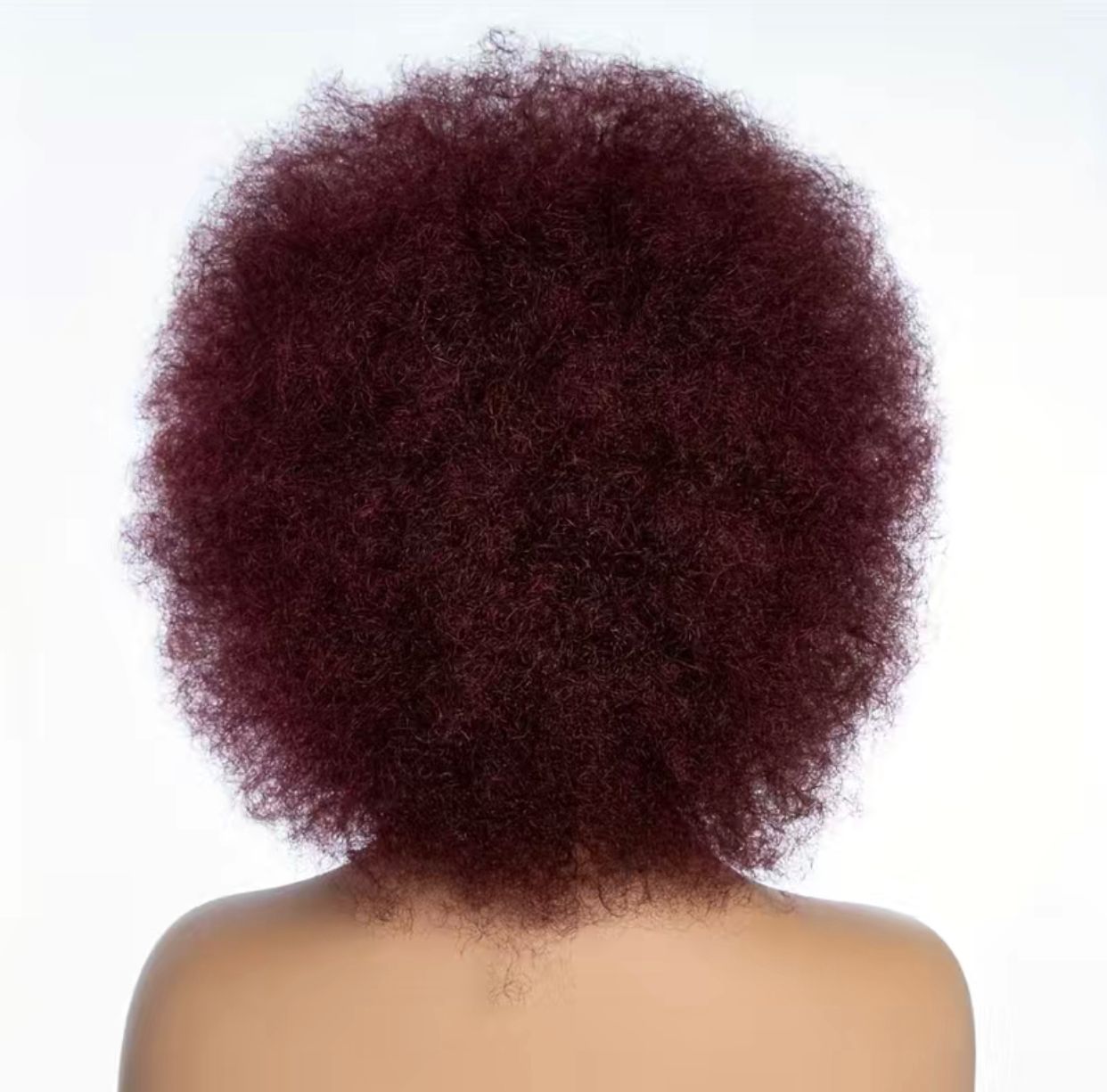 Burgundy Natural Brazilian Human Hair Afro Kinky Curly Wig with Bangs