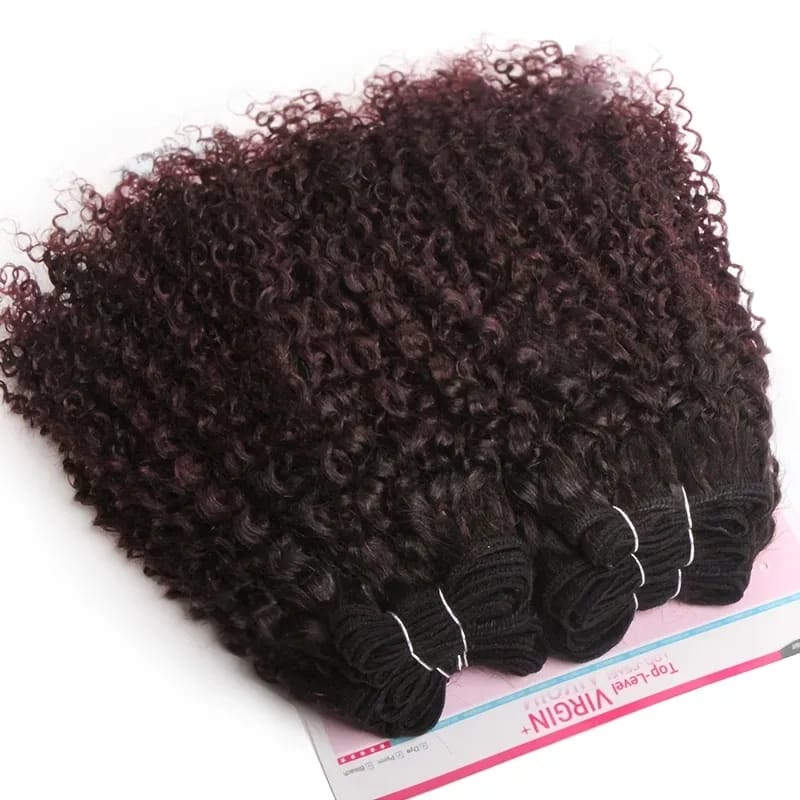 6Pcs Brazilian Jerry Curl Human Hair Bundles in T99J (Burgundy)