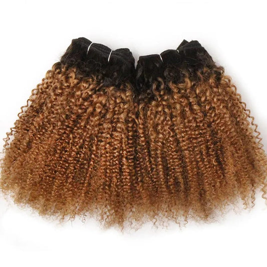 6Pcs Brazilian Jerry Curl Human Hair Bundles in T1B/27 (Ombre Honey Blonde)