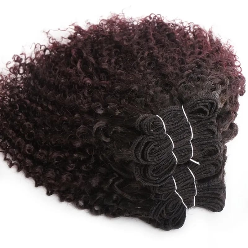 6Pcs Brazilian Jerry Curl Human Hair Bundles in T99J (Burgundy)