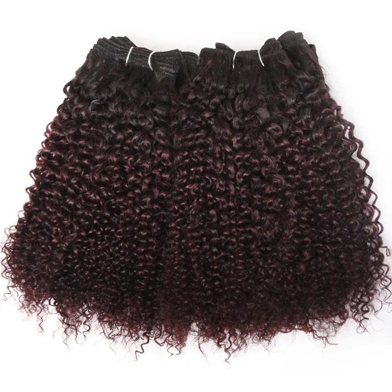 6Pcs Brazilian Jerry Curl Human Hair Bundles in T99J (Burgundy)