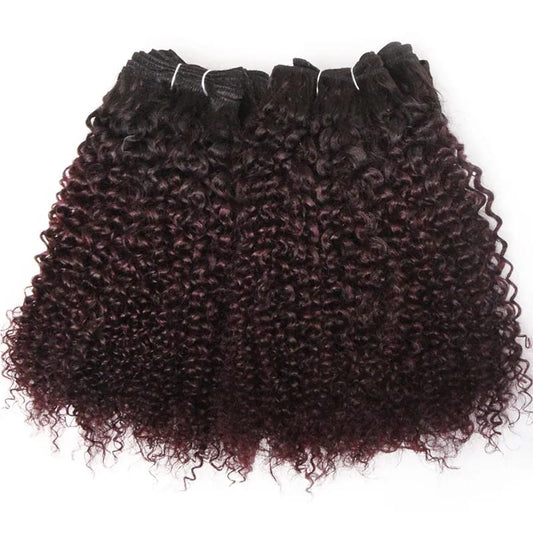 6Pcs Brazilian Jerry Curl Human Hair Bundles in T99J (Burgundy)