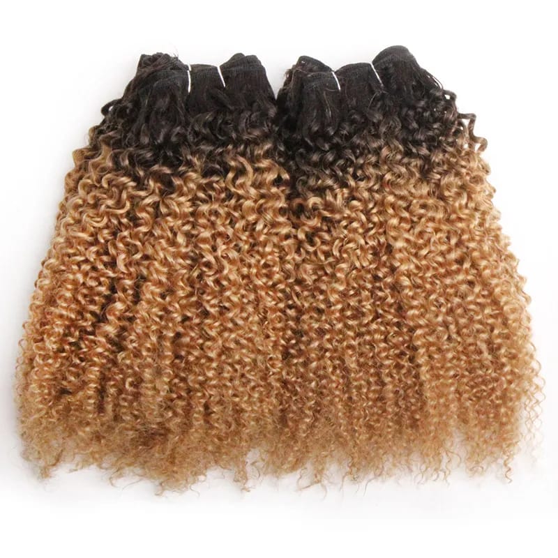 6Pcs Brazilian Jerry Curl Human Hair Bundles in T1B/27 (Ombre Blonde)