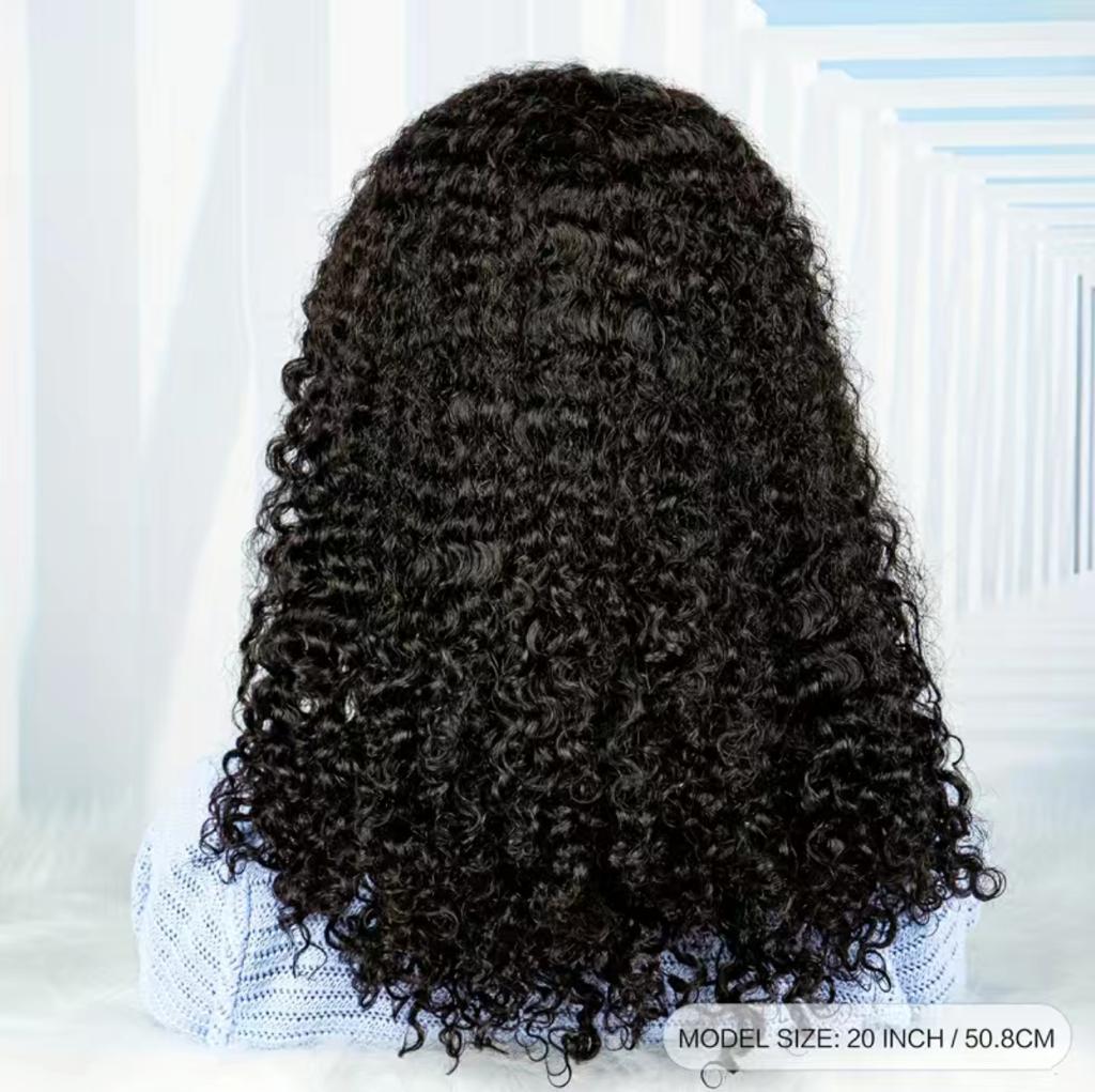 Natural Black 200% Double Drawn 13x4 Lace Burmese Curly Wig