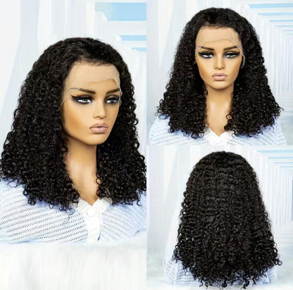 Natural Black 200% Double Drawn 13x4 Lace Burmese Curly Wig