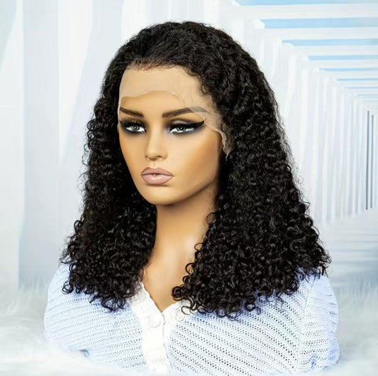 Natural Black 200% Double Drawn 13x4 Lace Burmese Curly Wig