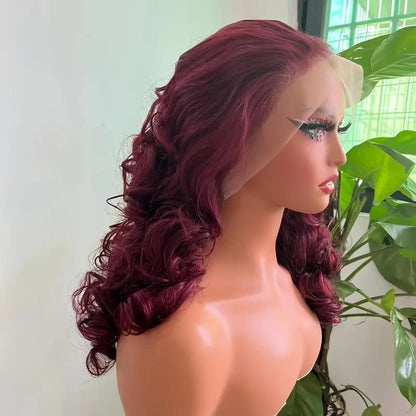 Burgundy Double Drawn Romance Curly Lace Frontal Human Hair Wigs