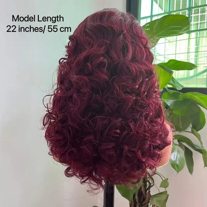 Burgundy Double Drawn Romance Curly Lace Frontal Human Hair Wigs